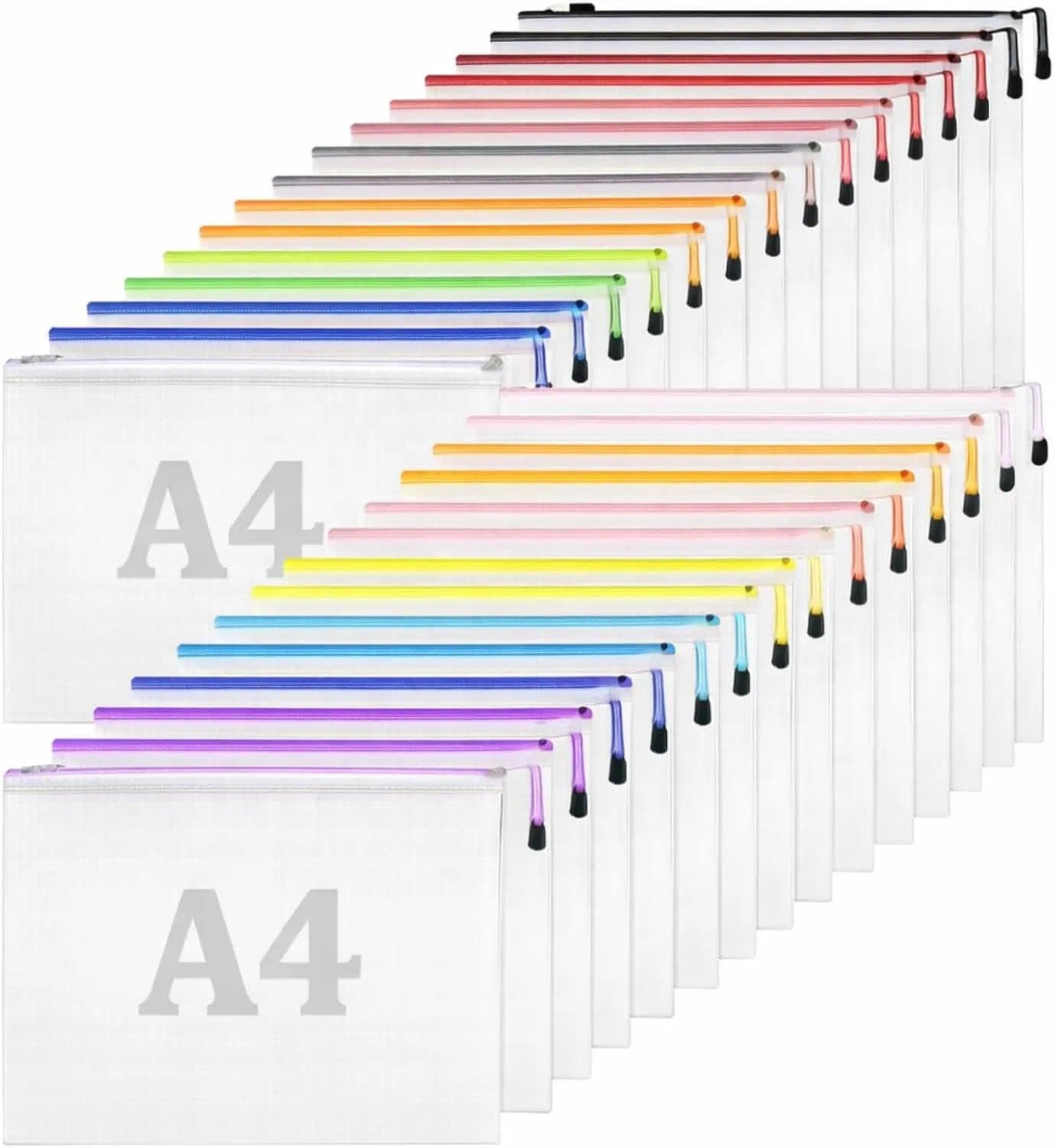 30 PCS Mesh Zipper Pouches Bags A4 Size Document Pouch,Waterproof Zipper Bags for Document Storage, Travel Bag Organizaer, Puzzle, Building Block Storage, School, Office Supplies (15 Colors)