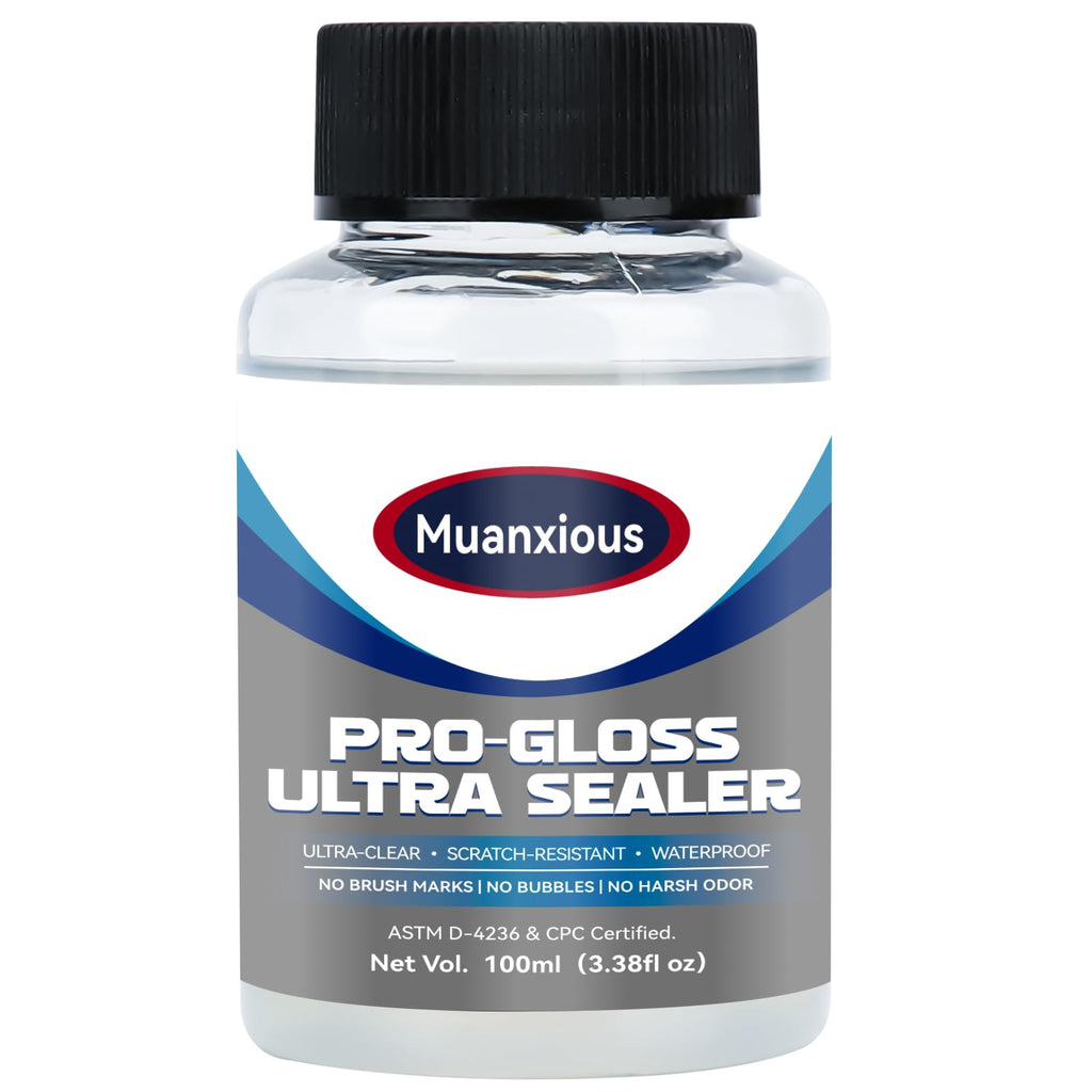 Muanxious Studio High‑Gloss Varnish – Crystal‑Clear, Non‑Tacky Finish for Air‑Dry & Polymer Clay, Miniatures, Water‑Based,ASTM D‑4236, 100ml (3.38 fl oz)