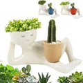 Lazy Guy Planter - Funny Smiling Face Resin Flower Pot with Double Drainage Hole, Cute Lying Down Figure Succulent & Cactus Planter, Unique Home Garden Decor Gift for Family & Friends (Yellow)