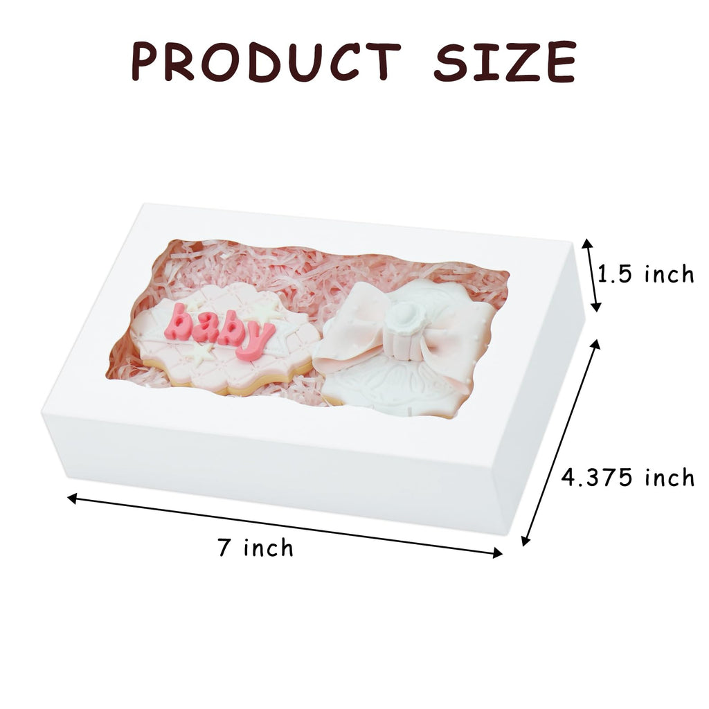 XINHPKGG 50 Pcs Cookie Boxes 7" x 4 3/8" x 1 1/2" Inch Bakery Boxes with Window Treat Box Dessert Box for Wedding Party Mother's Day - White