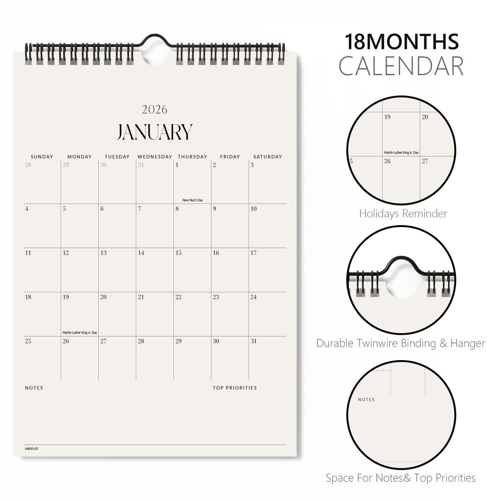 Jotsome Wall Calendar 2026-2027 11 x 8.5 Inch Monthly Calendar from Now to June 2027 Vertical Spiral Hanging Calendar with Thick Paper for Office Family School Planning Organizing