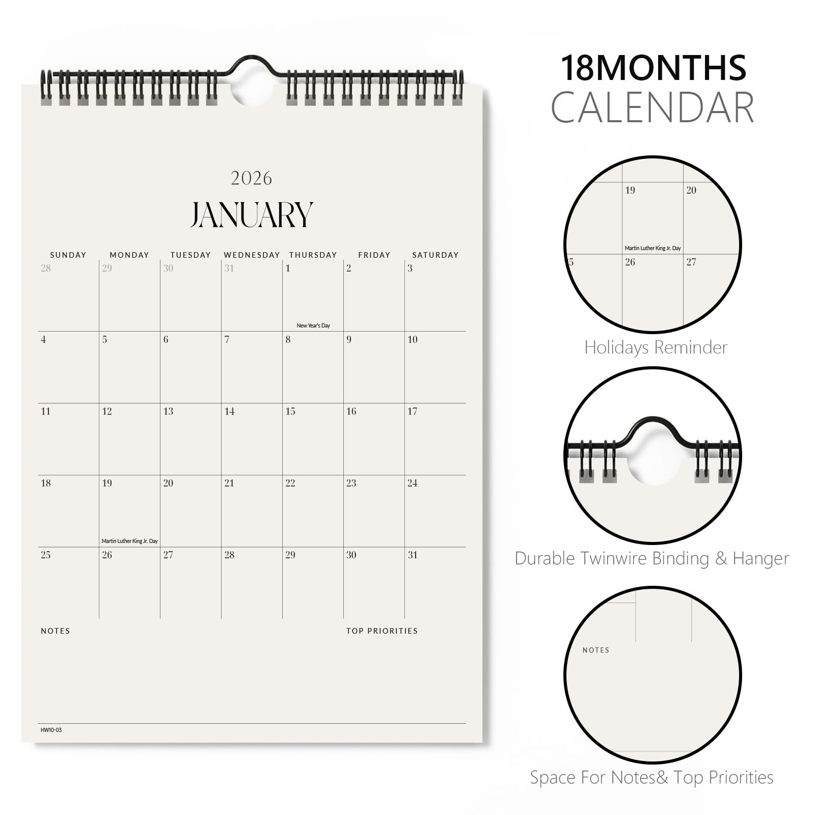 Jotsome Wall Calendar 2026-2027 11 x 8.5 Inch Monthly Calendar from Now to June 2027 Vertical Spiral Hanging Calendar with Thick Paper for Office Family School Planning Organizing