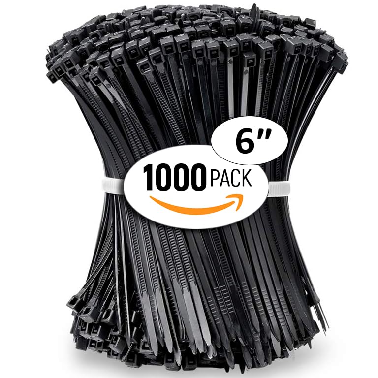ALBO Black Zip Ties 6 Inch Plastic Cable Ties 1000 Pack Tie Wraps 40lb UV Resistant Small Nylon Wire Ties