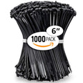 ALBO Black Zip Ties 6 Inch Plastic Cable Ties 1000 Pack Tie Wraps 40lb UV Resistant Small Nylon Wire Ties