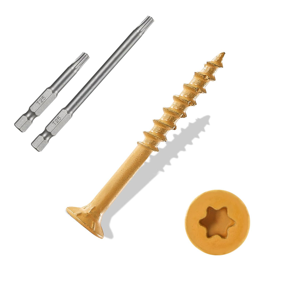 ANCHOREASE Wood Screws #8×1-1/2″, 300 Pcs, Deck Screws, Rust Resistant, Exterior Epoxy Coated, Outdoor Decking Screws, Torx/Star Drive Head Deck Screw, 2 Pcs T25 Star Bit Included, Tan