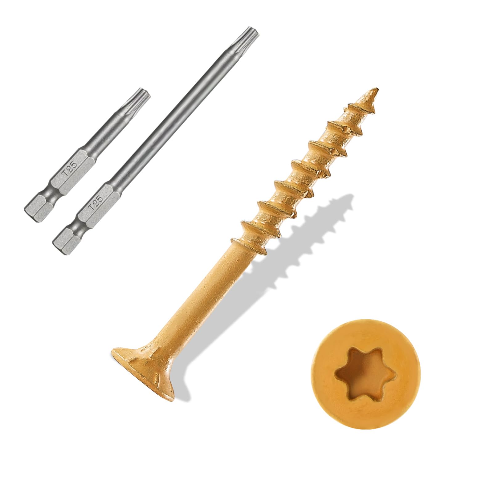 ANCHOREASE Wood Screws #8×1-1/2″, 300 Pcs, Deck Screws, Rust Resistant, Exterior Epoxy Coated, Outdoor Decking Screws, Torx/Star Drive Head Deck Screw, 2 Pcs T25 Star Bit Included, Tan