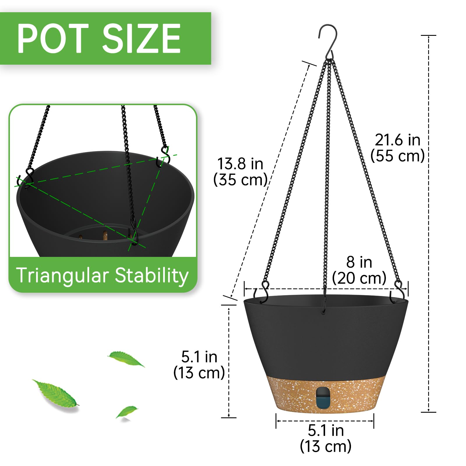 ZMTECH Hanging Planters for Indoor Plants, Hanging Baskets, Plant Hanger 2 Pack 8 Inch Gray with Iron Chain Hook, Indoor Outdoor, Living Room Bedroom Balcony Porch Patio
