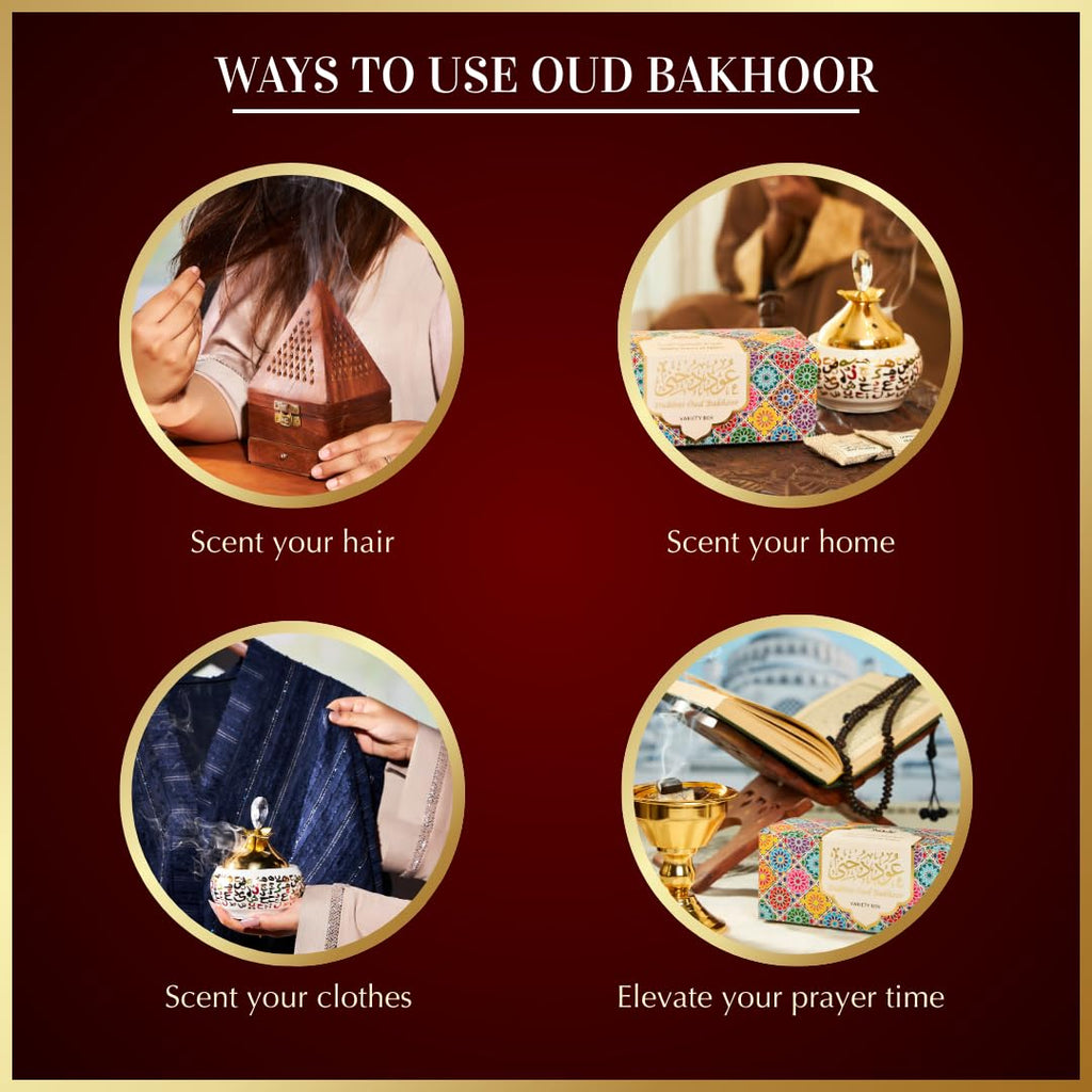 Oud Bakhoor Variety Box by Dukhni | Assorted Box | 30 Pieces Bukhoor | Gift Set & Refill Kit | Arabic Bakhoor Incense | Perfect for Ramadan Prayer and Gifting | Luxurious, Long Lasting