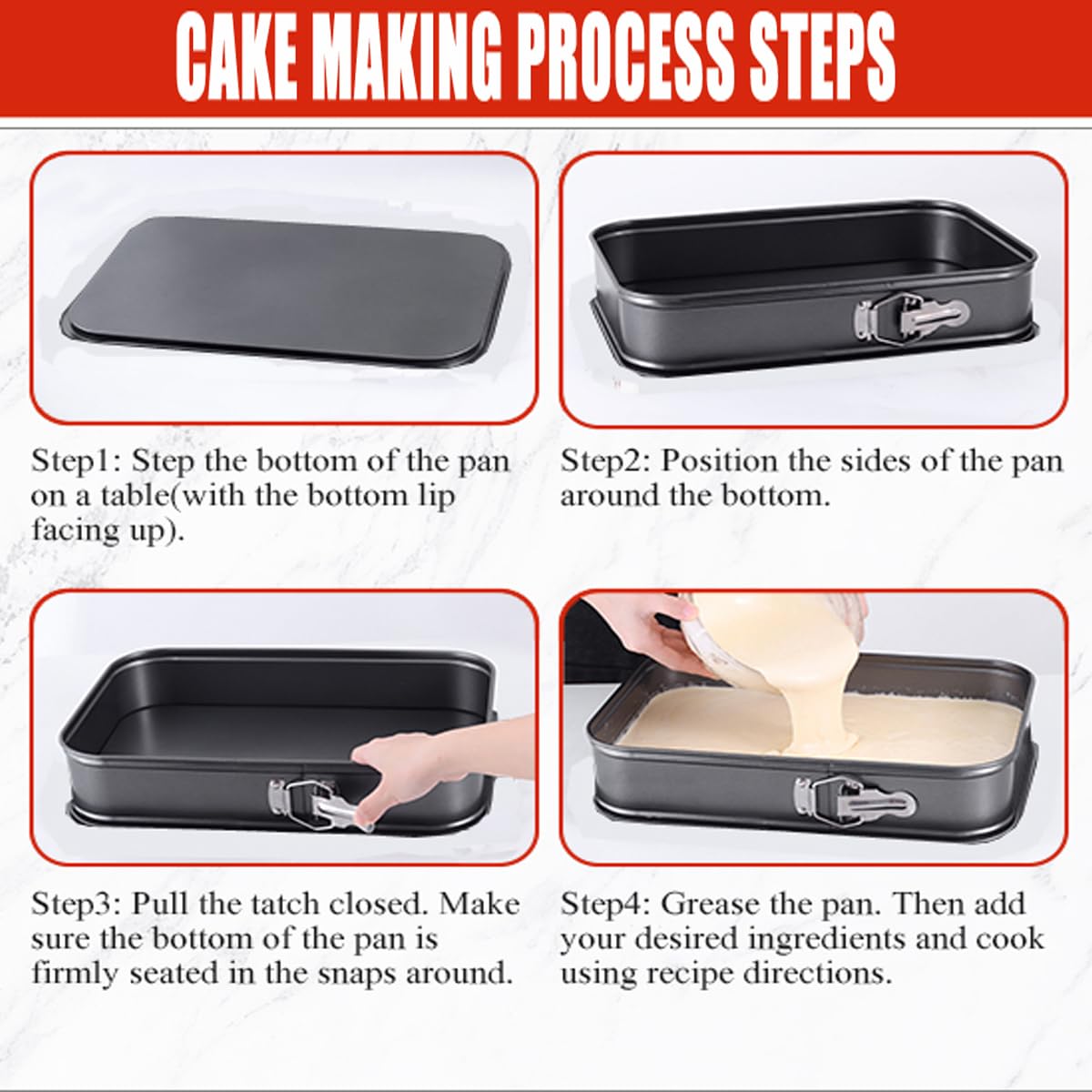 Springform Cake Pan Square 9.5inch,10inch,11inch, Set of 3 Non Stick Leakproof Cake Baking Pans with Removable Bottom, Non Stick Carbon Steel