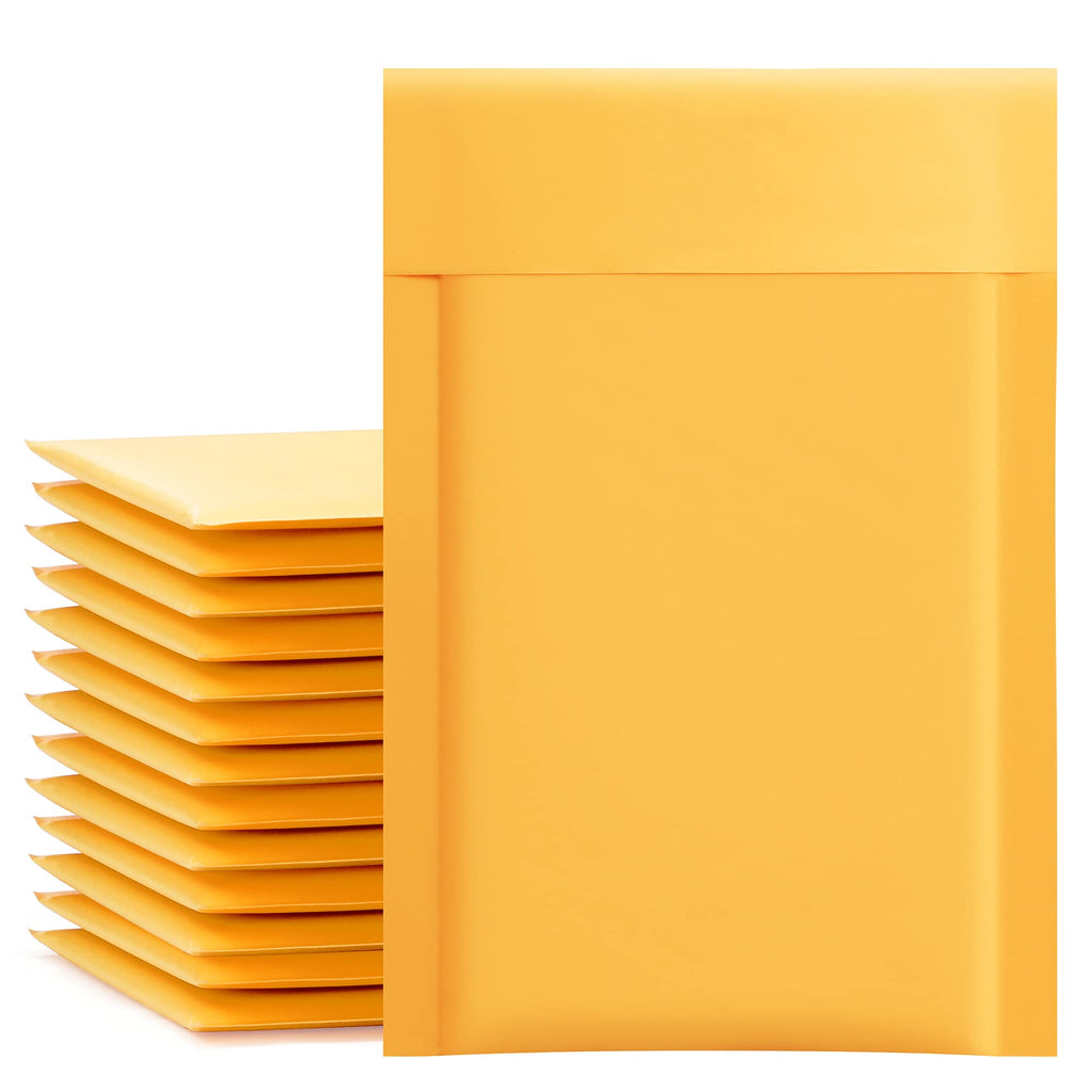 UCGOU Kraft Bubble Mailers 4x8 Inch 50 Pack Yellow Padded Envelopes #000 Small Business Mailing Packages Self Sealing Tear Resistant Boutique Bulk Mail Shipping Bags Bubble Mailers