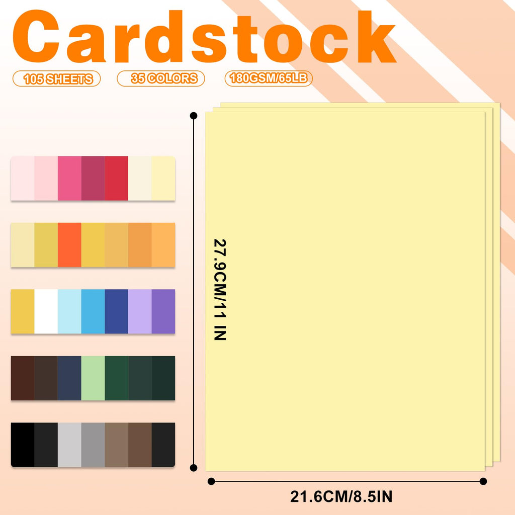 Bupete 105 Sheets Cardstock Paper, 35 Colored Double-Sided Paper Card Stock Paper 8.5 x 11, 65 lb/180 GSM Construction Paper, Thick Paper for Craft Papers, Scrapbooking, Card Making, Invitations