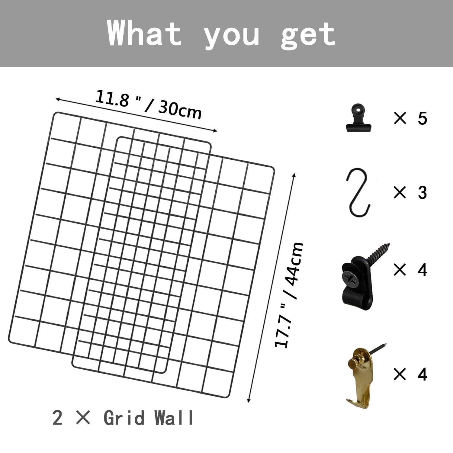 PEAUARL Metal Mesh Wall Grid Panel for Photo Display,Message Board,Size: 17.5" x 11.8",Pack of 2 (Black)
