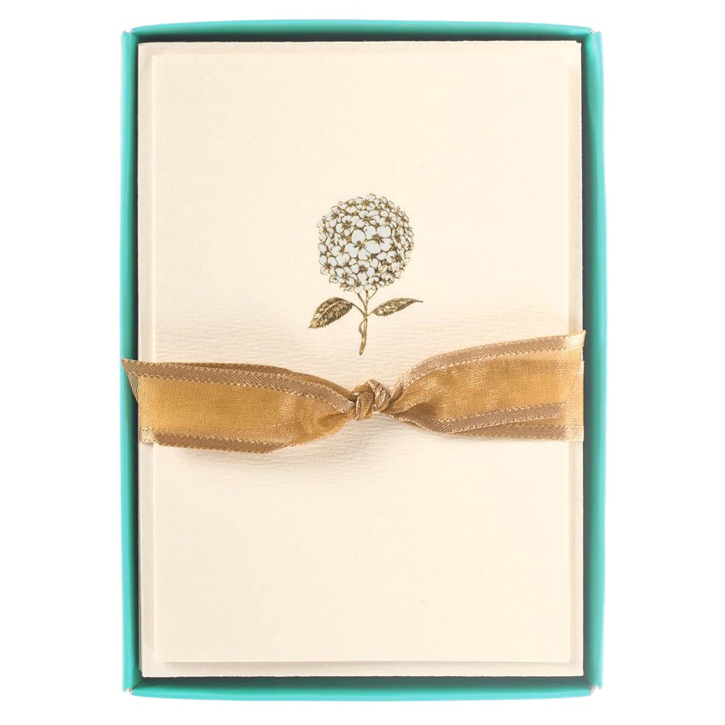 Graphique Hydrangea La Petite Presse Boxed Notecards - 10 Embellished Gold Foil Blank Cards with Matching Envelopes and Storage Box, 3.25" x 4.75" (L1346CB)