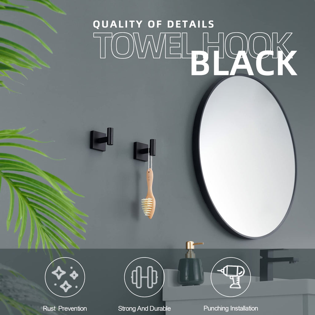 KOKOSIRI Robe Hook Bathroom Towel Coat Hooks Matte Black for Bath Kitchen Wall 2 Pack Stainless Steel B1013BK-P2