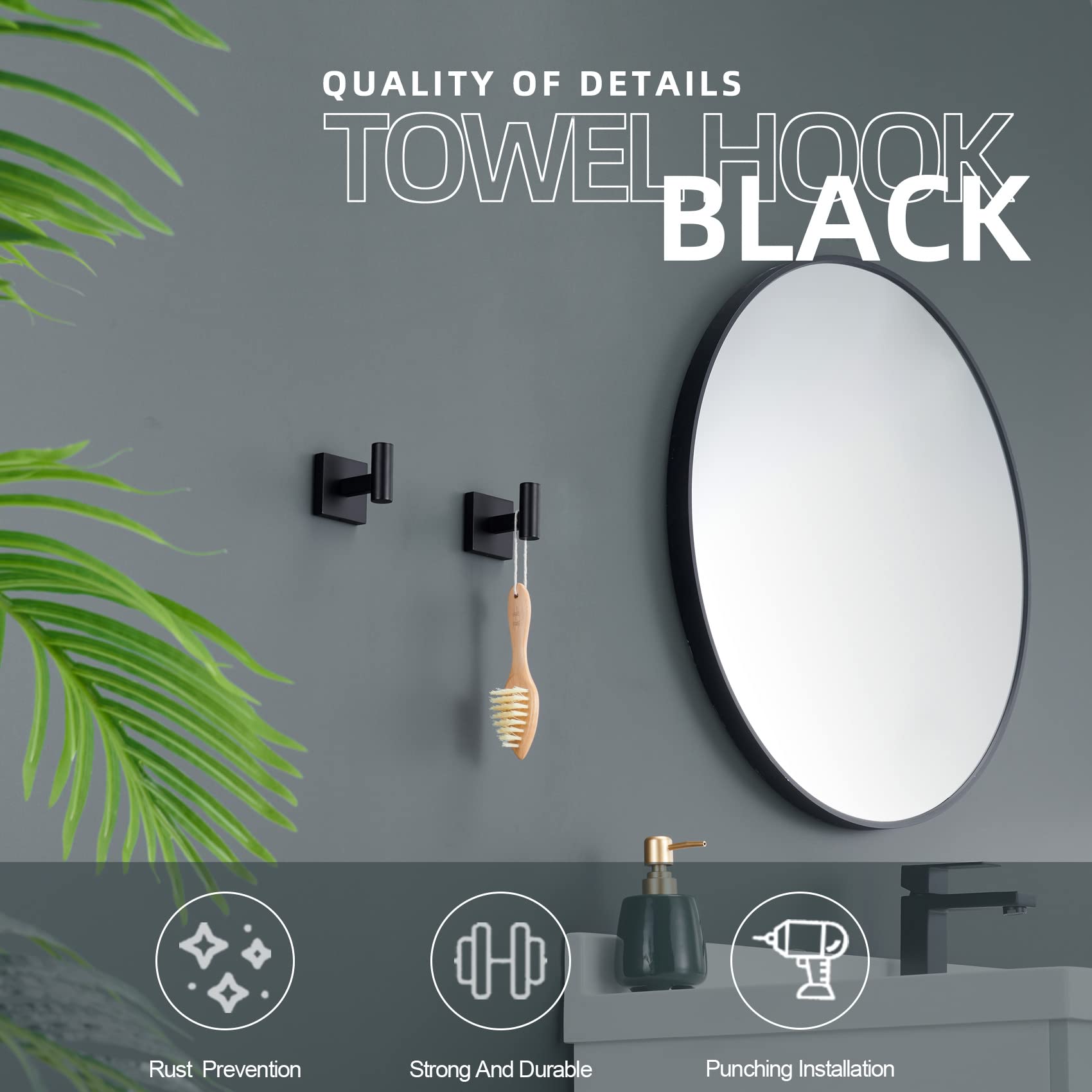 KOKOSIRI Robe Hook Bathroom Towel Coat Hooks Matte Black for Bath Kitchen Wall 2 Pack Stainless Steel B1013BK-P2
