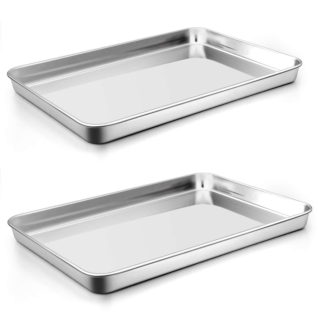 P&P CHEF 16 Inch Baking Cookie Sheet, Oven Pan Tray Stainless Steel Sheet Pan for Kitchen, Oven Bakeware for Multi Uses, Shiny Look & Dishwasher Safe, Healthy & Heavy Duty, 2Pcs