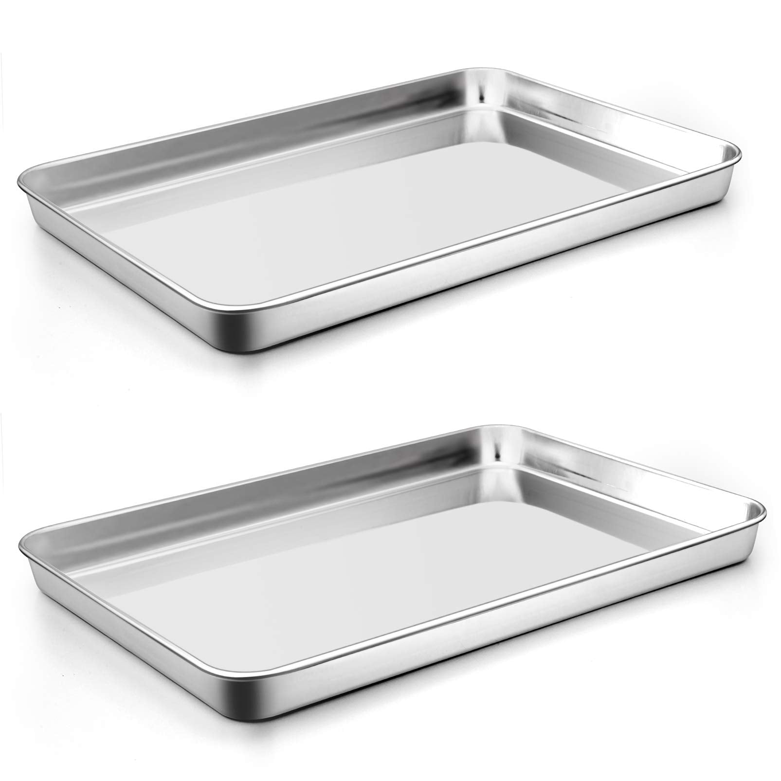 P&P CHEF 16 Inch Baking Cookie Sheet, Oven Pan Tray Stainless Steel Sheet Pan for Kitchen, Oven Bakeware for Multi Uses, Shiny Look & Dishwasher Safe, Healthy & Heavy Duty, 2Pcs