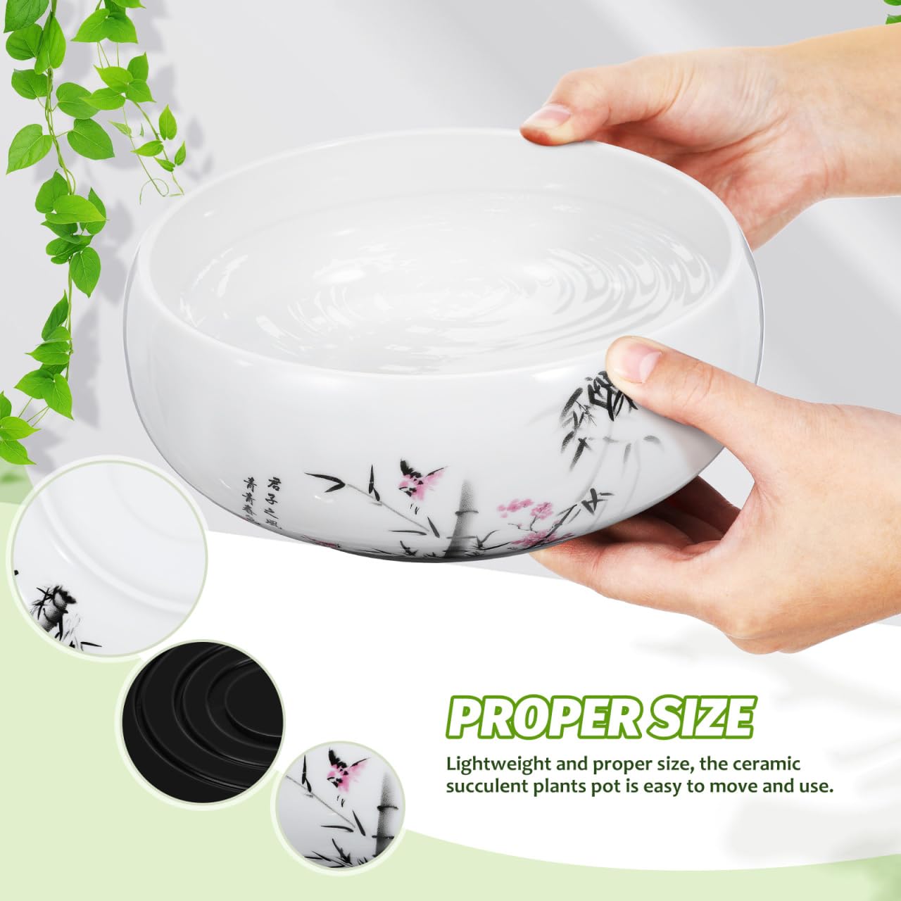 YARNOW Hydroponic Ceramic Planter Pot with Base 6.88 Inch Porcelain Flower Pot for Indoor Succulent Plants Orchid Bonsai Home and Office Garden Decor