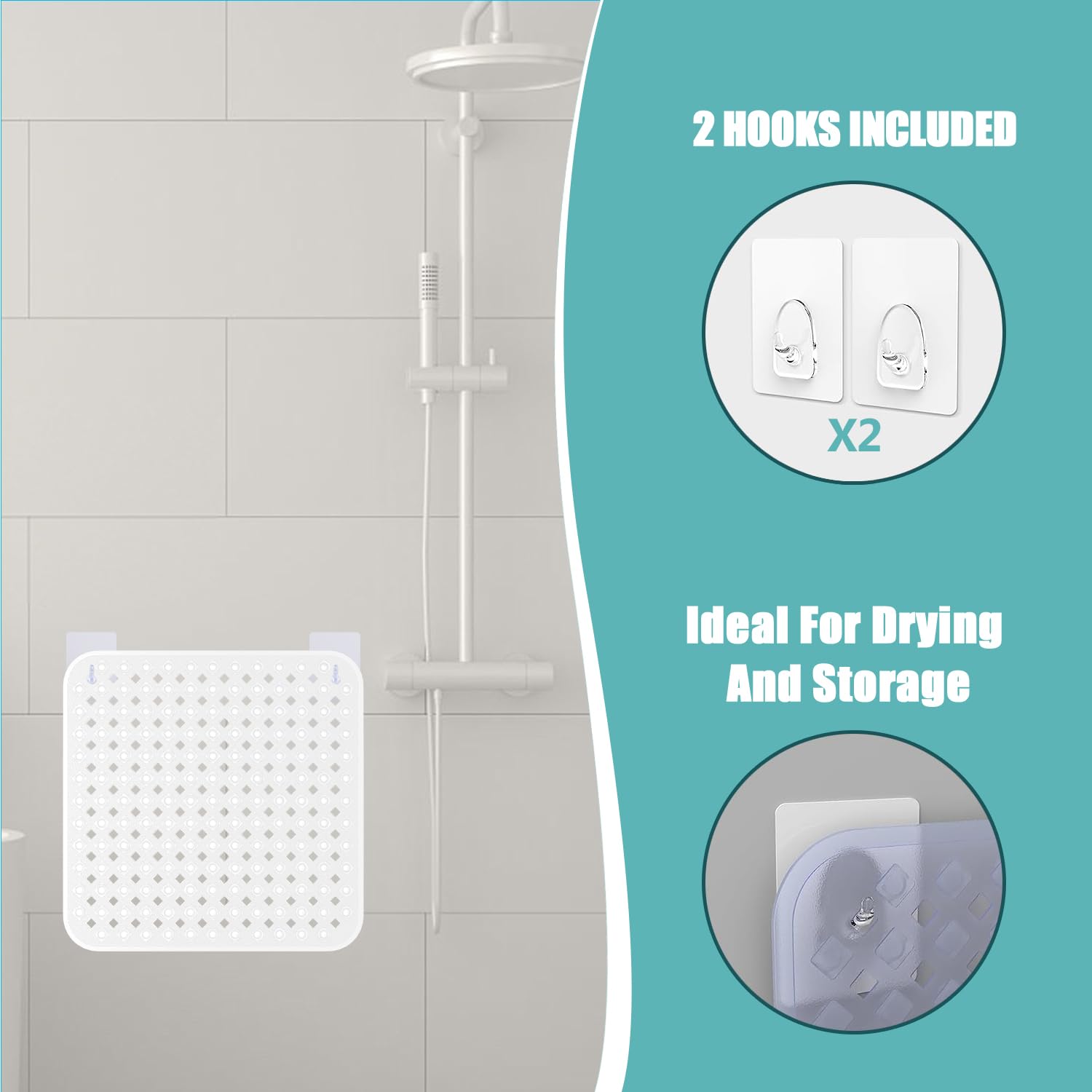 Non Slip Shower Mat Square: Mildew Resistant Shower Anti Slip Mat with Drain Holes - 165 Suction Cups Shower Floor Anti Slip Mat for Stall