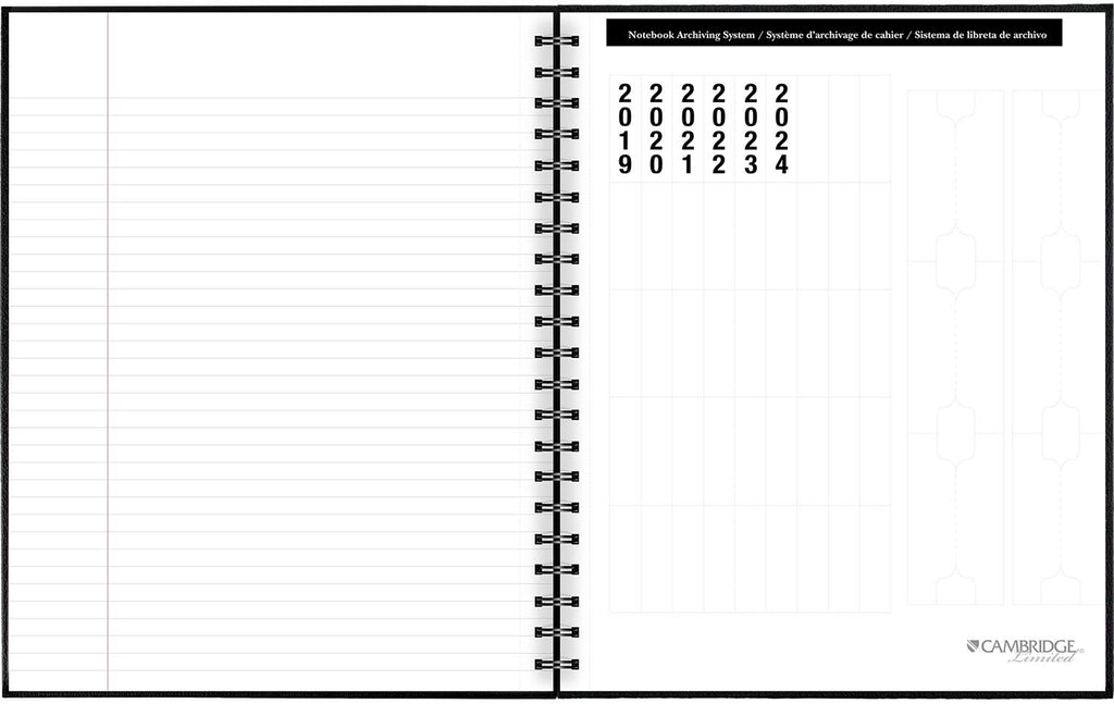 Cambridge Notebook, 8.5" x 11", Hardbound Stamped Linen Cover, Twin Wire Binding, Perforated Sheets, 192 Pages/96 Sheets, Black Cover (06100F)