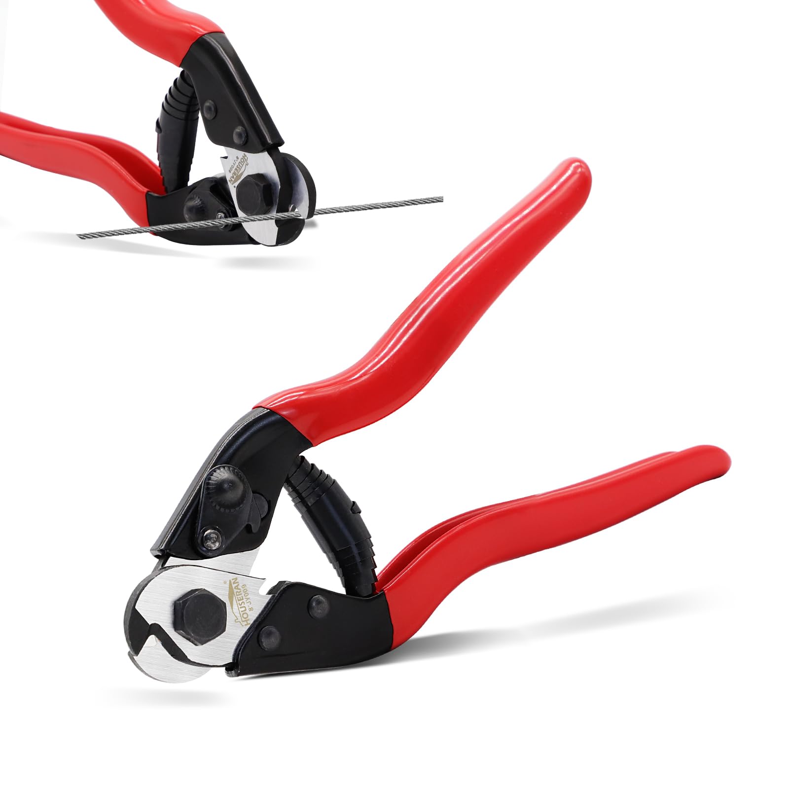 HOUSERAN 8 Inch Wire Rope Cutter, Stainless Steel Cable Cutter, Heavy Duty Wire Cutters Cutting Up to 3/16" for Fence, Wire Seals, Aircraft Cables, Decking, Railing, Bike Bicycle Brake Cable, DIY