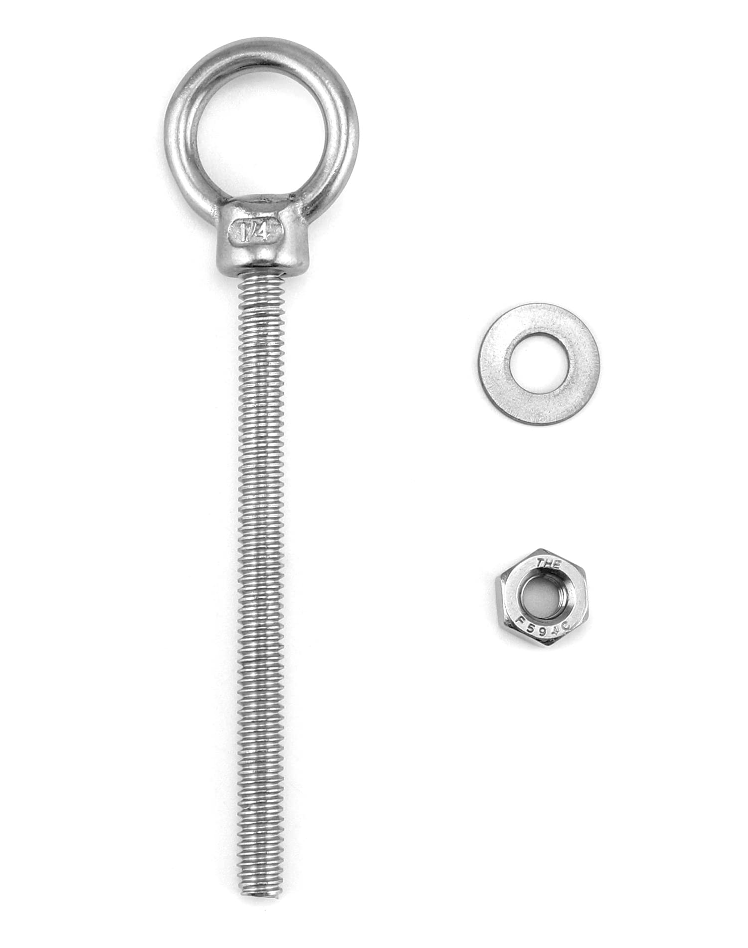 QWORK 10 Pack Eye Bolt, T316 Stainless Steel Marine Grade Threaded Eyebolts, 1/4"x3" Lifting Ring Threaded Eyebolts with Nuts Washers