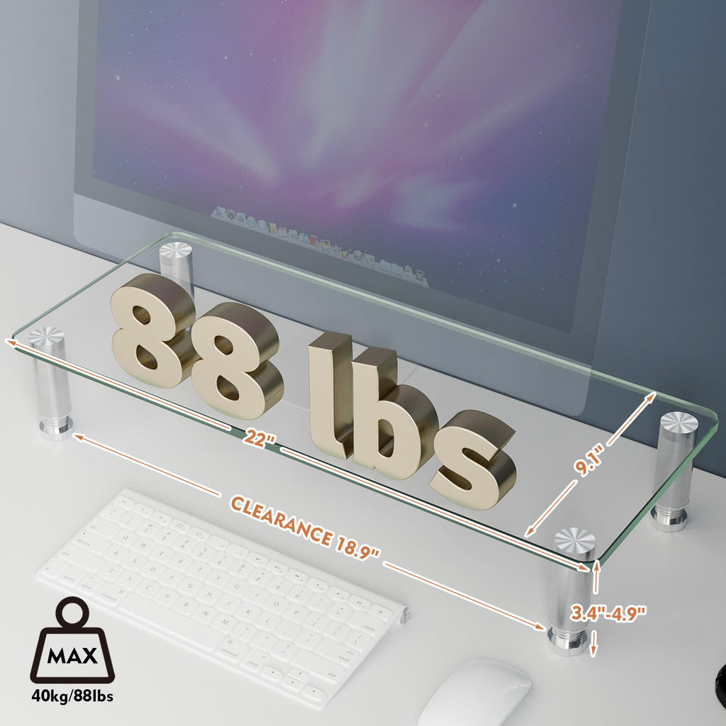 Clear Computer Monitor Riser with Height Adjustable Multi Media Desktop Stand for Flat Screen LCD LED TV, Laptop/Notebook/Xbox One,HD01T-001