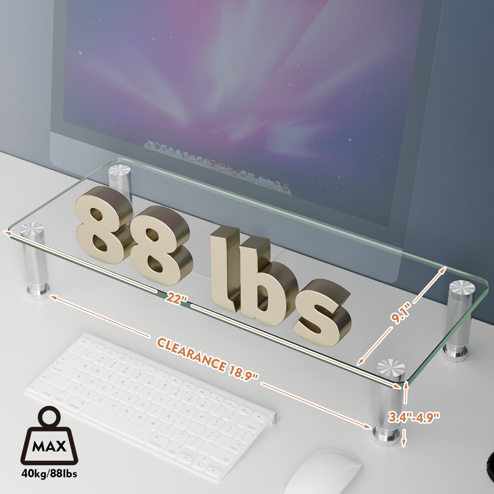 Clear Computer Monitor Riser with Height Adjustable Multi Media Desktop Stand for Flat Screen LCD LED TV, Laptop/Notebook/Xbox One,HD01T-001