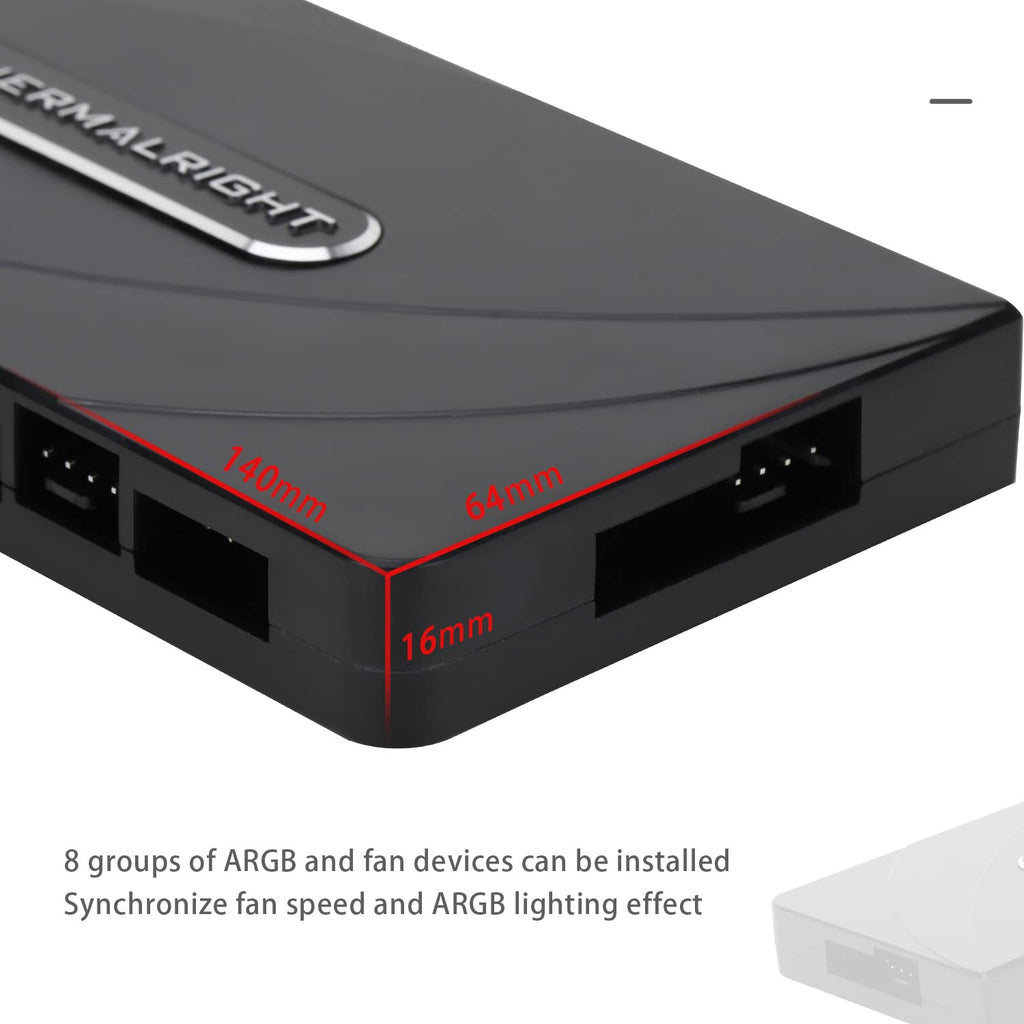 Thermalright ARGB and HUB Controller Support 8 Groups of Fans, 8-Port 3 Pin PC Fan Controller, 5V Fan Hub, Strong Paste+Magnetic Suction, SATA Power Cord Direct Input (12V 4-pin RGB is not Supported)