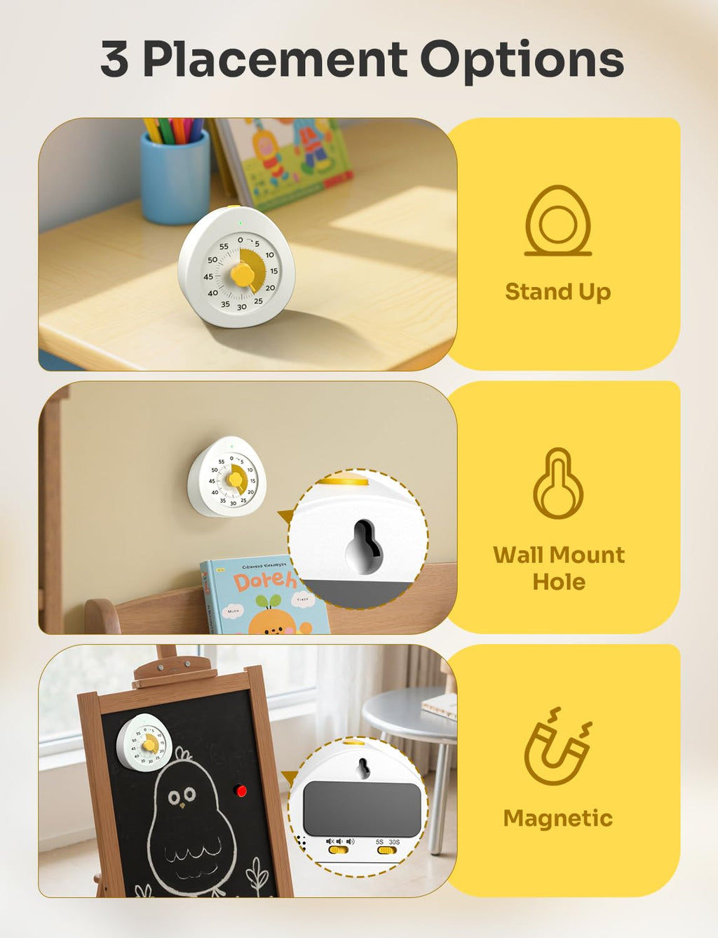 LIORQUE 60 Minute Visual Timer with Pause Function, Visual Timer for Kids and Adults, Time Management Countdown Timer for Classroom Cooking Meting, Non-Ticking Timer
