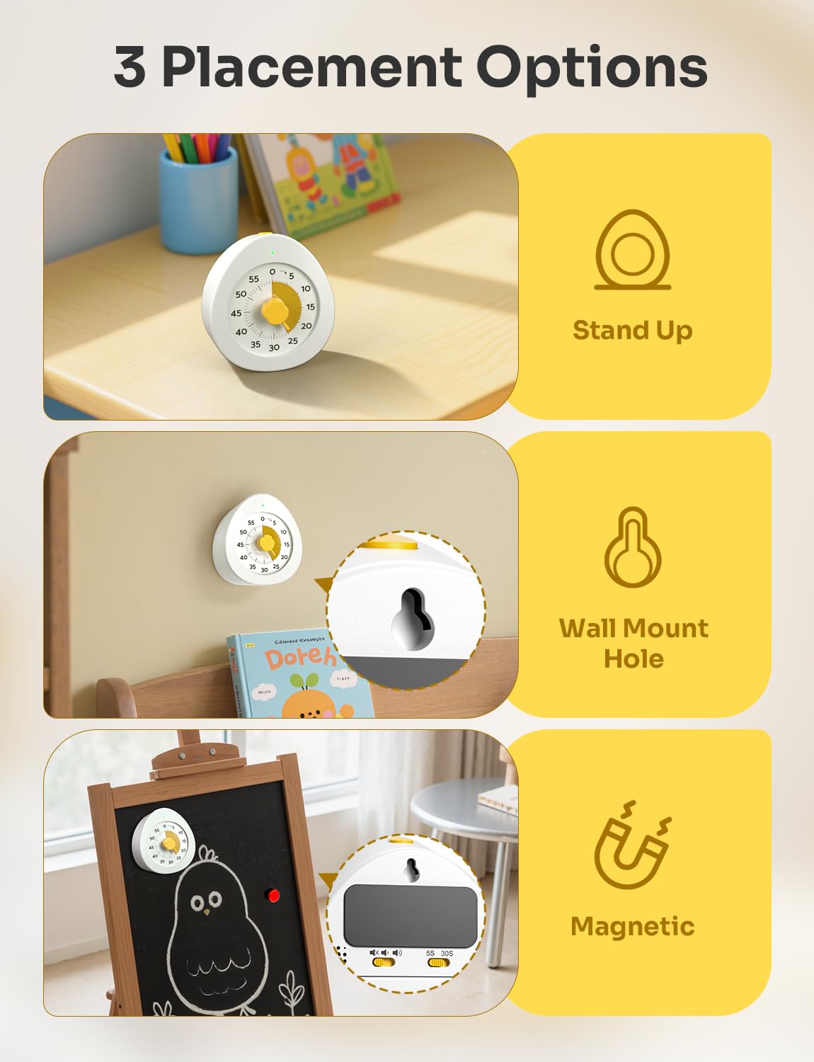 LIORQUE 60 Minute Visual Timer with Pause Function, Visual Timer for Kids and Adults, Time Management Countdown Timer for Classroom Cooking Meting, Non-Ticking Timer