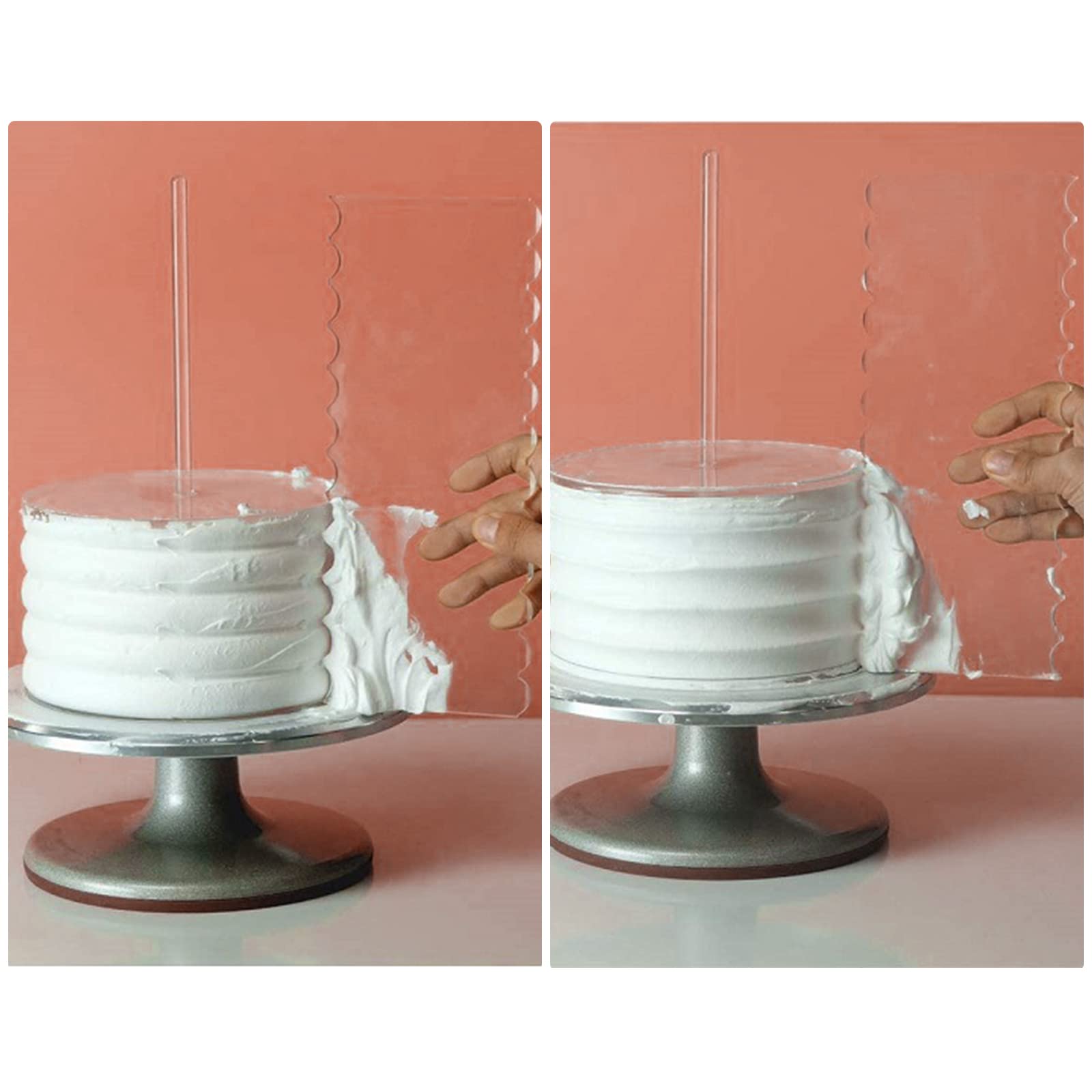 Coloch 11 Pieces 6.25/8.25/10.25 Inch Acrylic Cake Discs Set, Clear Cake Decorating Supplies with 6 Acrylic Discs, 2 Icing Scraper and 3 Center Dowel for 3 Tier Cake Making, Serving Bake Goods