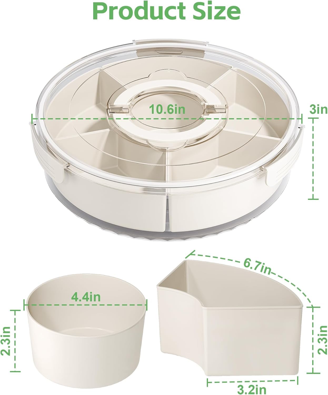 Snackle Box Container, Divided Serving Tray 360° Rotatable with Lid and Handle, Platter Round Portable Storage Organizer for Fruit, Candy, Veggie, Nuts, Spices& Snacks, Perfect for Party or Travel