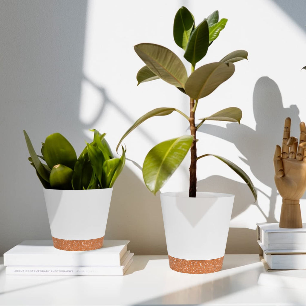 Plant Pots 5 Pack 7+6.5+6+5.5+5 Inch, Self Watering Planters with Drainage Hole, Plastic Plant Pots Indoor Decorative Modern Planting for Various Plants, Planters for Indoor Plants