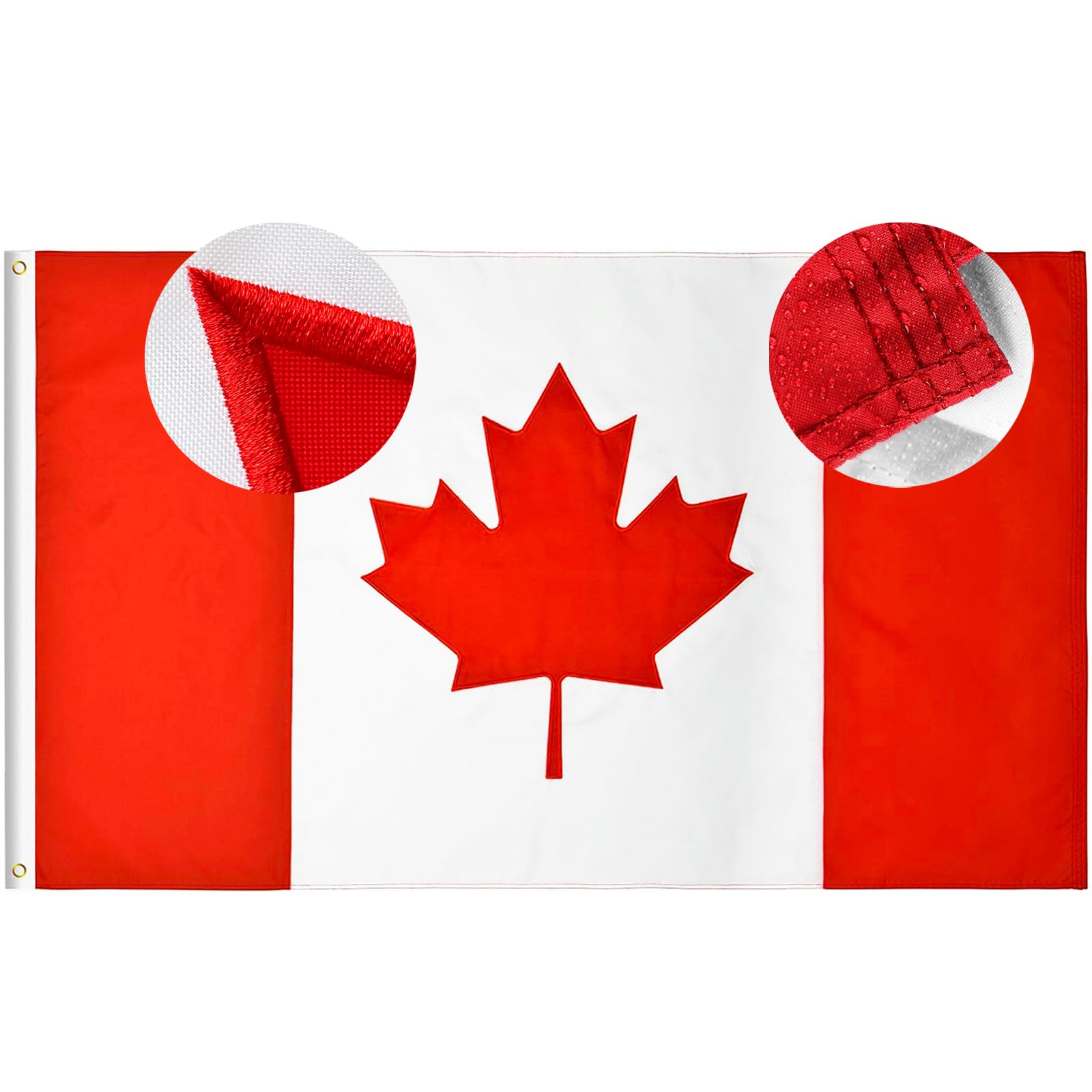 27x54 Inch Canada Flag Heavy Duty 210D Nylon Canadian Flags Outdoor Durable Embroidered Maple Leaf 4 Stitched Fly Ends UV Fade Resistant Official Size Canadian Flag Home Garden Yard Decorations