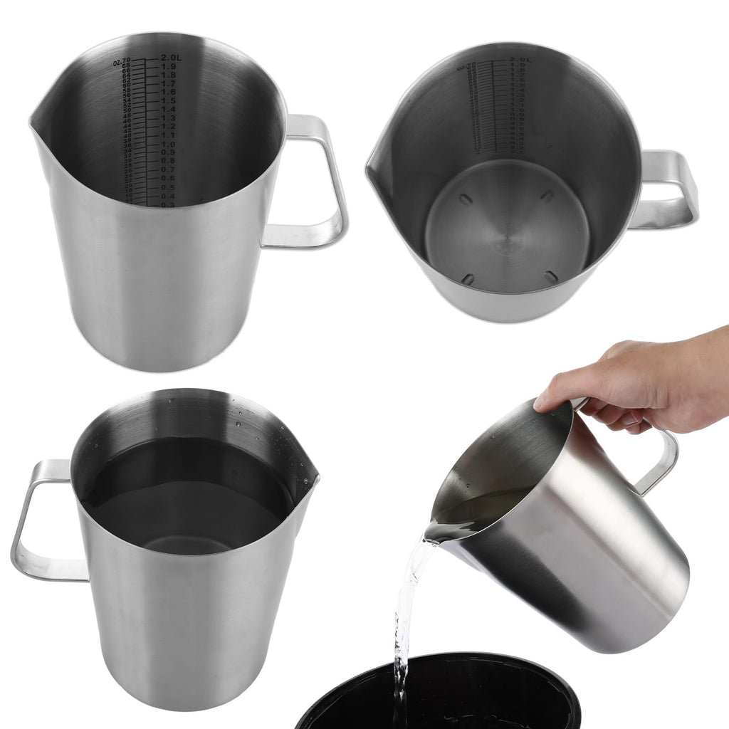 Acrux7 Stainless Steel Measuring Cups with Lids, 8 Cup (2000ml) Metal Measuring Cup, Stainless Steel Pitcher with Lid, Marking and Handle, 64oz