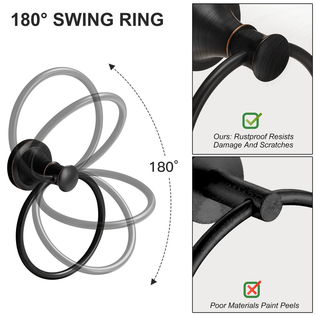 BESy Oil Rubbed Bronze Bathroom Hand Towel Ring Towel Holder, Rustproof Wall Mounted Bathroom Hardware Accessory SUS 304 Stainless Steel Towel Rack