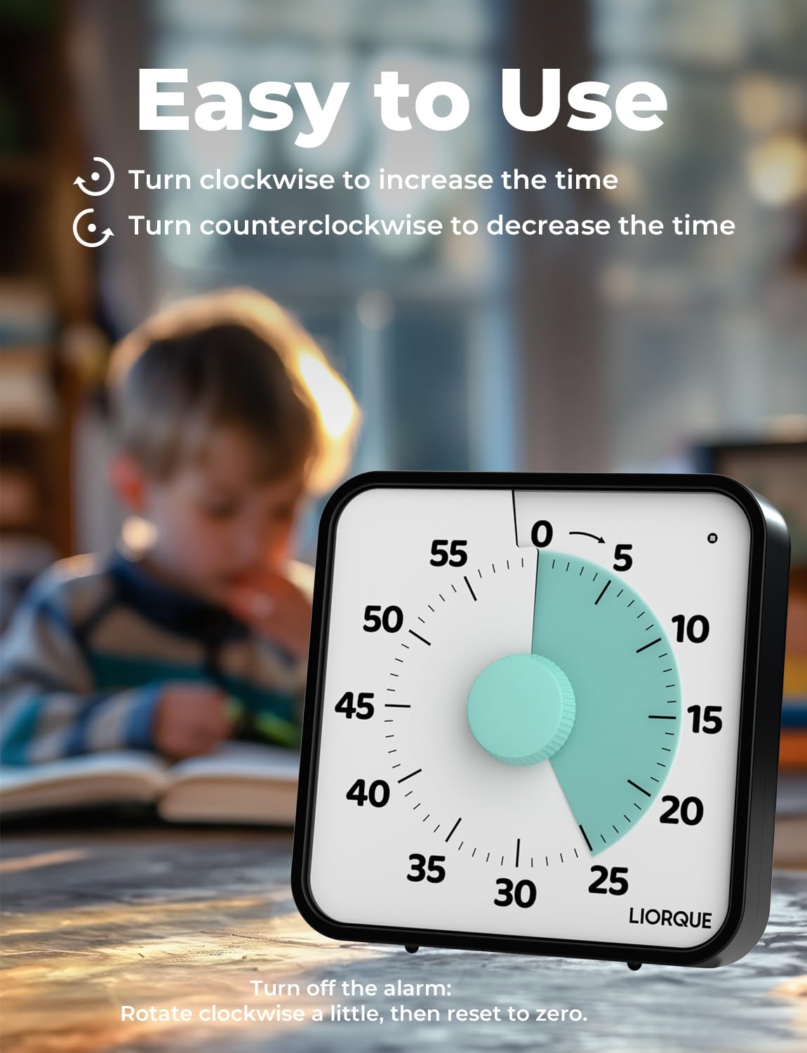 LIORQUE 19cm Visual Timer Large Timer for Classroom, 60 Minute Countdown Timer No Ticking with Magnetic Back, 3 Level Volumes & Vibrating & Light Alarm