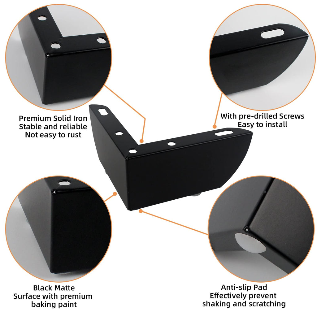 TamBee Furniture Cabinet Legs 2 Inch L Shape Metal Cabinet Cupboard Table Legs Furniture Feet Black for Coffee Table Cabinet TV Cabinet Legs, Pack of 4 (2in, Black)