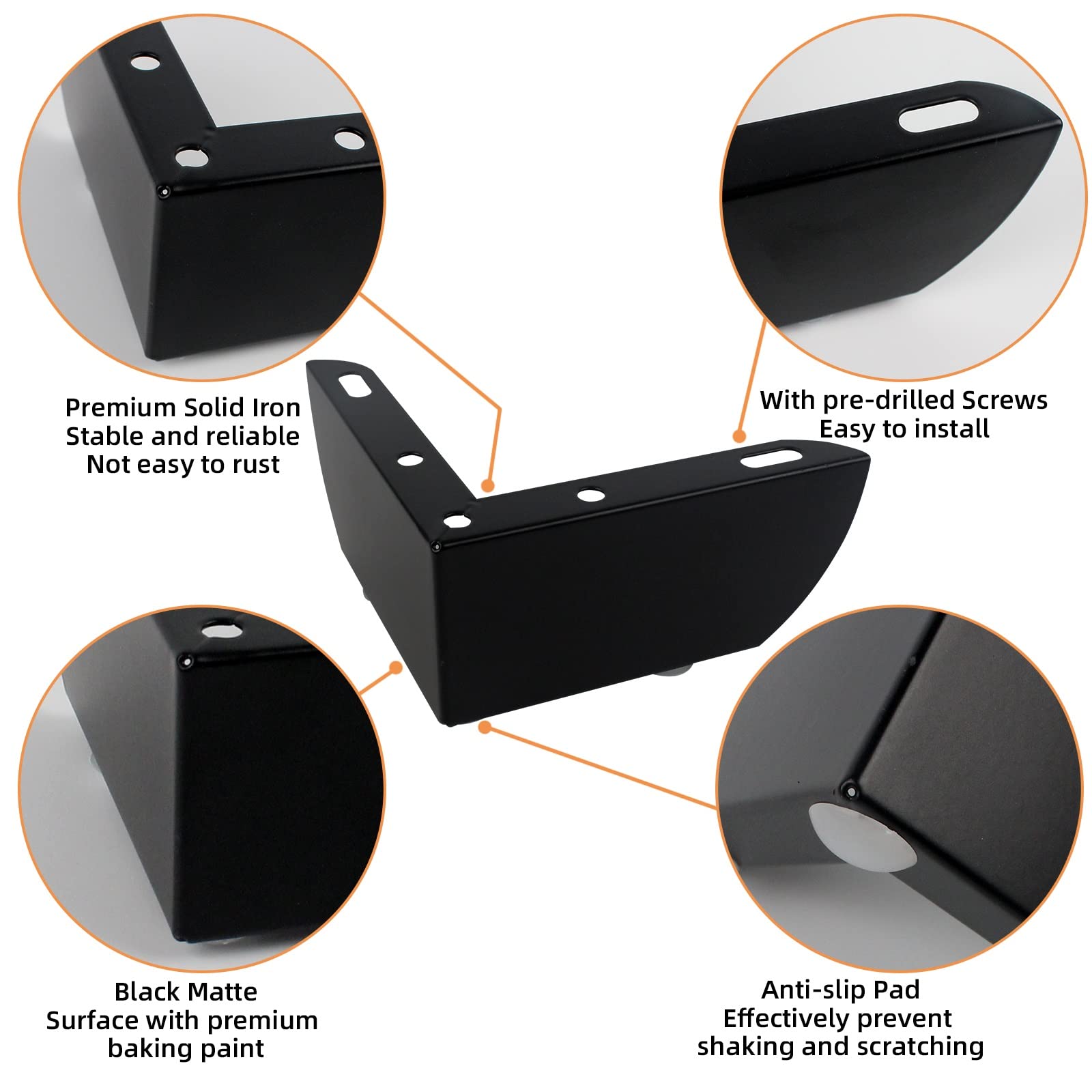 TamBee Furniture Cabinet Legs 2 Inch L Shape Metal Cabinet Cupboard Table Legs Furniture Feet Black for Coffee Table Cabinet TV Cabinet Legs, Pack of 4 (2in, Black)