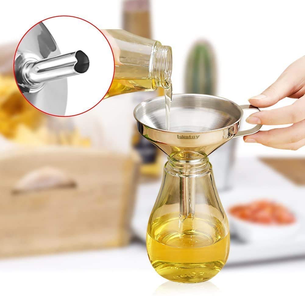 Lakatay Kitchen Funnel, 3 Piece Stainless Steel Funnels Set with Handle Design and Removable Strainer, Great for Transferring of Liquid, Fluid, Dry Ingredients & Powder, Funnels for Filling Bottles