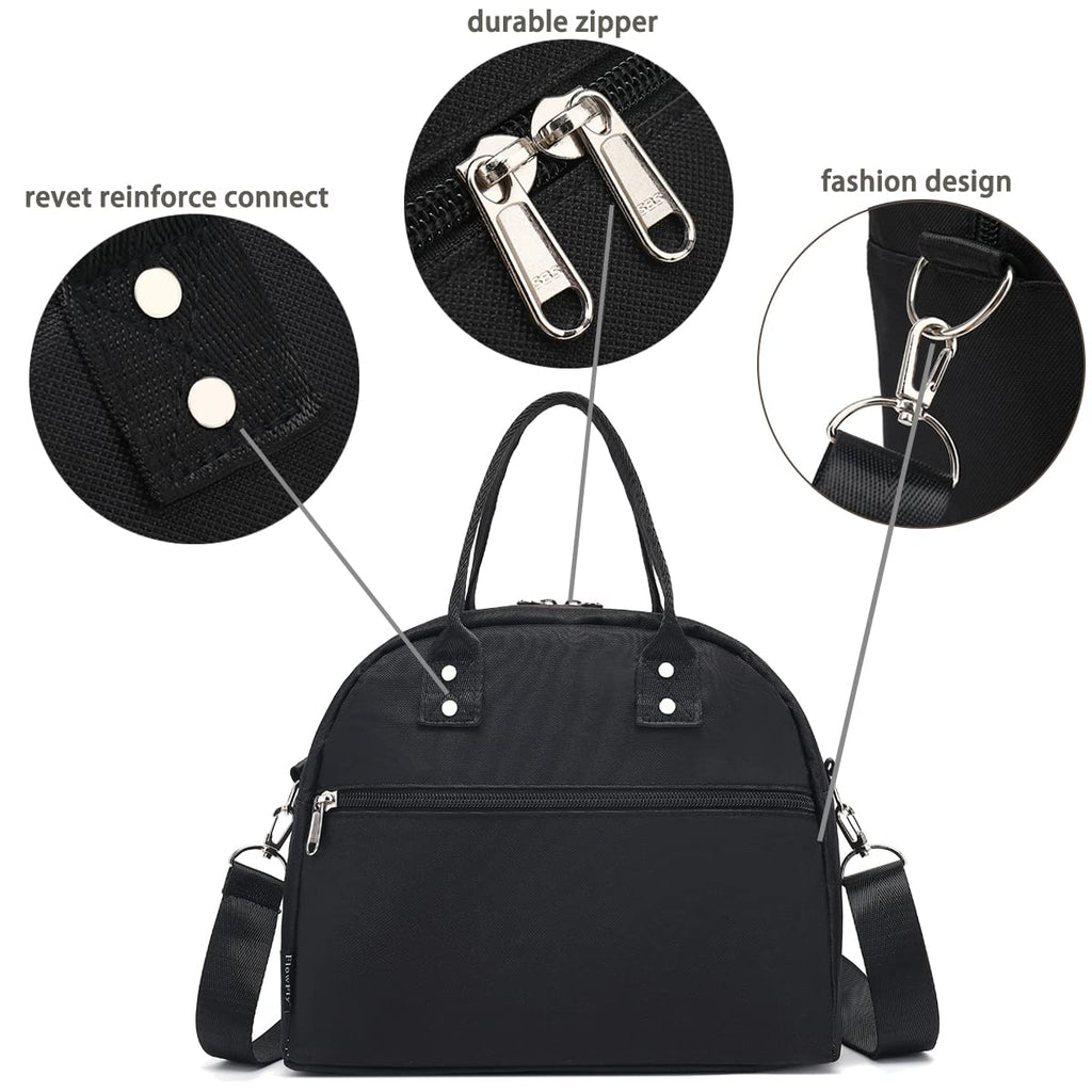 FlowFly Insulated Lunch Bag with Adjustable & Removable Shoulder Strap for Women, Men, and Kids, Large and Reusable, Handle, Work and School Travel Tote and Meal Prep Organizer,Black