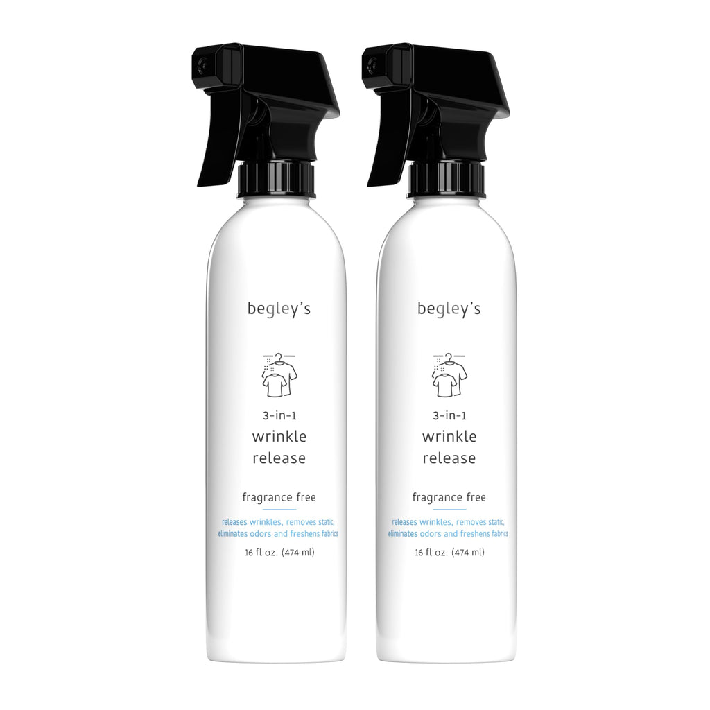 Begley's 3-in-1 Wrinkle Remover, Quick Fix Wrinkle Release, Static Cling Remover, Odor Eliminator and Fabric Refresher Spray - Plant-Derived, USDA Certified Biobased - Fragrance-Free, 16 oz, 2 Pack