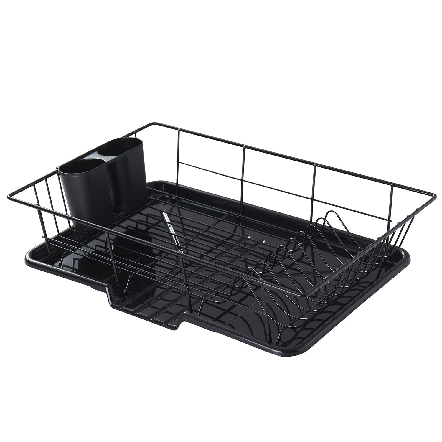 Sweet Home Collection Space-Saving 3-Piece Dish Drainer Rack Set: Efficient Kitchen Organizer for Quick Drying and Storage - Includes Cutlery Holder and Drainboard - Maximize Countertop Space, Black