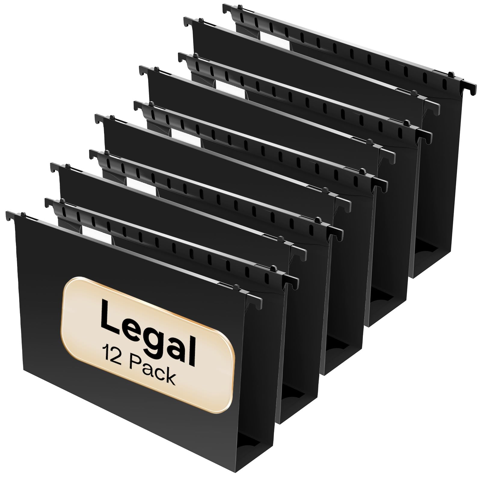 NORDUN Plastic Extra Capacity Legal Size Hanging File Folders,12 Pack Reinforced Legal Hanging Folders,Heavy Duty 2 Inch Expansion,Adjustable Tabs,Filing Cabinet Folders for Bulky Files (Black)
