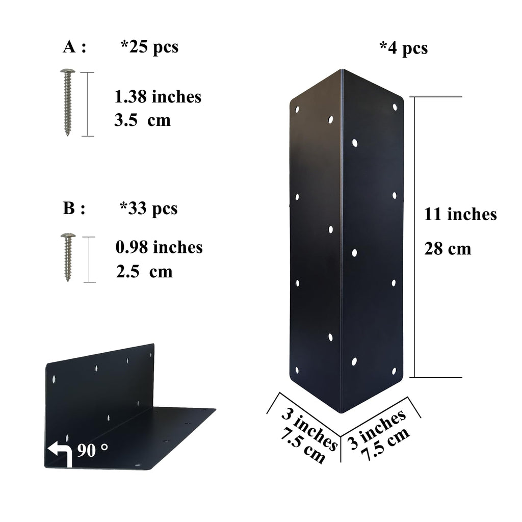 4 Pack Raised Bed Corner Metal Connector, Durable Metal Garden Corner Bracket, Suitable Flower or Vegetable Gardens Beds (4, 11 * 3 * 3in)