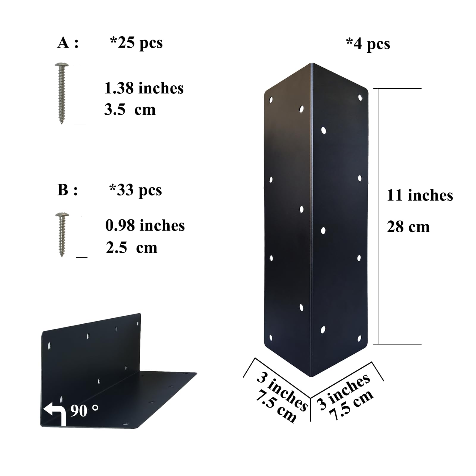 4 Pack Raised Bed Corner Metal Connector, Durable Metal Garden Corner Bracket, Suitable Flower or Vegetable Gardens Beds (4, 11 * 3 * 3in)