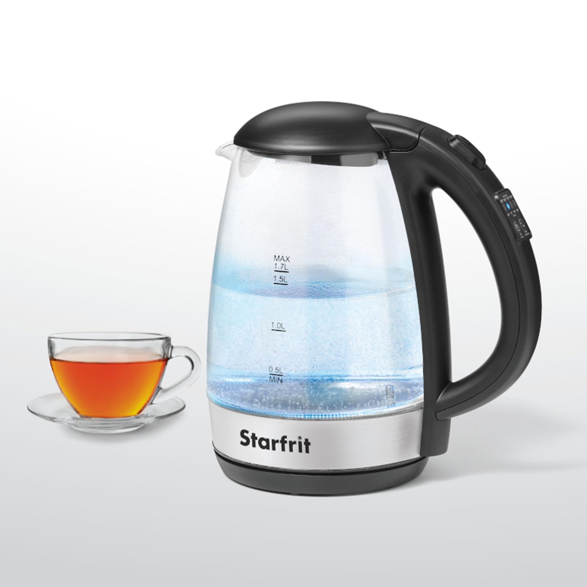 Starfrit Electric Variable Temperature Control Glass Kettle - 1.7L - 5 Preset Temperature Settings - 1500W