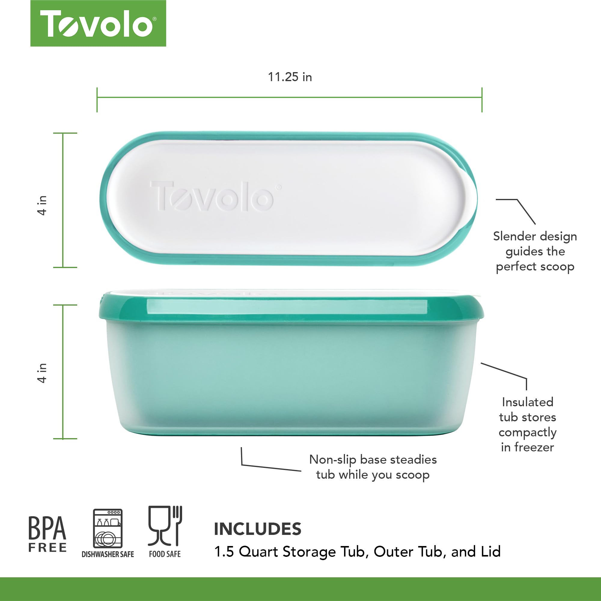 Tovolo Glide-A-Scoop Reusable Ice Cream Tub, Tropical Breeze – Airtight BPA-Free Ice Cream Container for Homemade Ice Cream, Compact Freezer Storage, Dishwasher Safe (1.5 Quart)