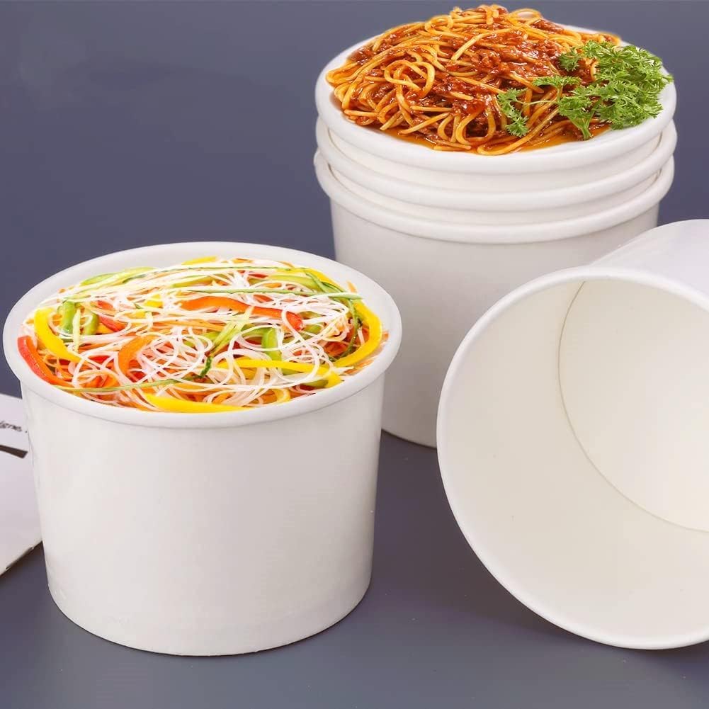 50 Pack Disposable Soup Bowls, 12oz Paper Soup Storage Containers with Lids for Hot & Cold Foods Disposable Kraft Food Bowls with Lids Ice Cream Containers (White)